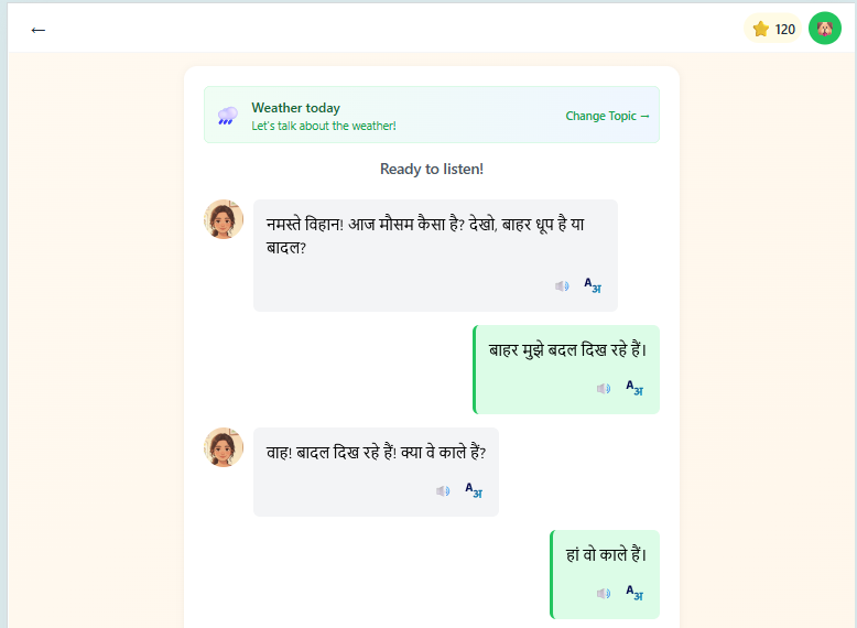 Conversation screen showing tutor-child interaction